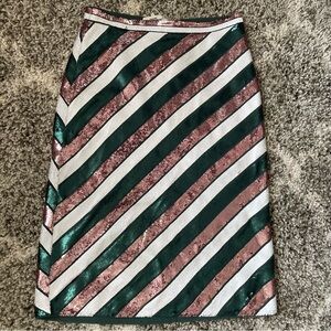 Diane Von Furstenberg 100% Silk Striped Sequin Skirt